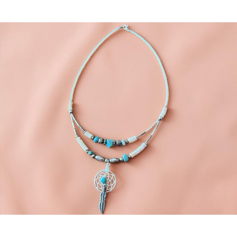Native American Navajo Necklace Dream Catcher Heishi Shell Beads Lobster Claw